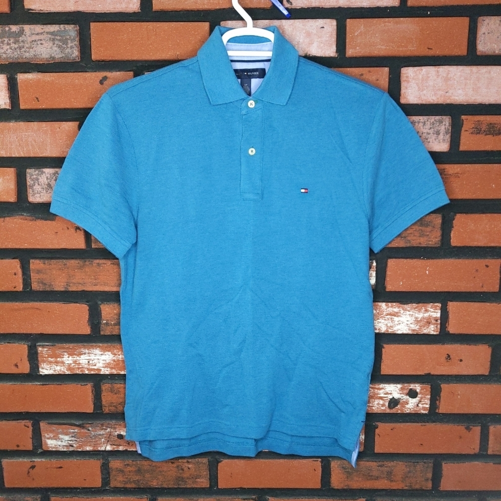 Tommy Hilfiger Men's Small Summer Polo Shirt Turquoise Blue Heather 100% Cotton